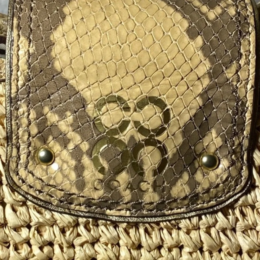 COACH Natalie Weekender Straw Leather Python Turn Lock Tote Bag 16839 $398